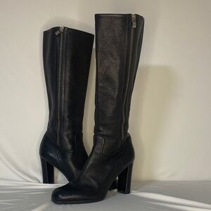 Prada Black Leather Heeled Boots